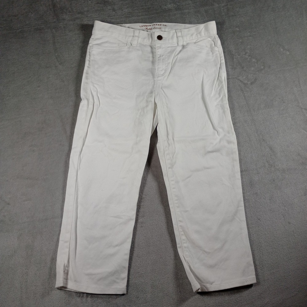 Lauren Ralph Lauren Classic Midcalf Pants Womens 4 White Cropped Denim Preppy